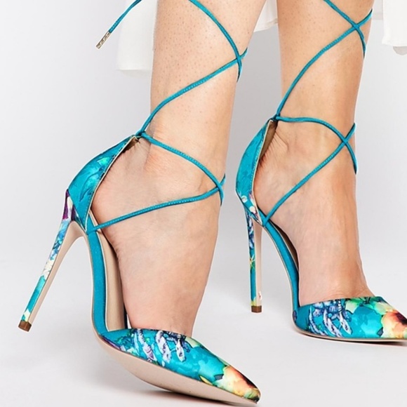 ASOS Shoes - ASOS Promise Pointed Toe  Lace Up Floral Heels